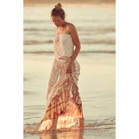 Gypsy 05 Anthropologie Blush Sibori Silk Tie Dye Strapless Cover Up Maxi Dress S - Picture 2 of 6